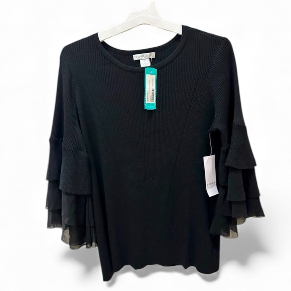 DESIGN HISTORY ruffle lace bell sleeve shirt size 1X black New